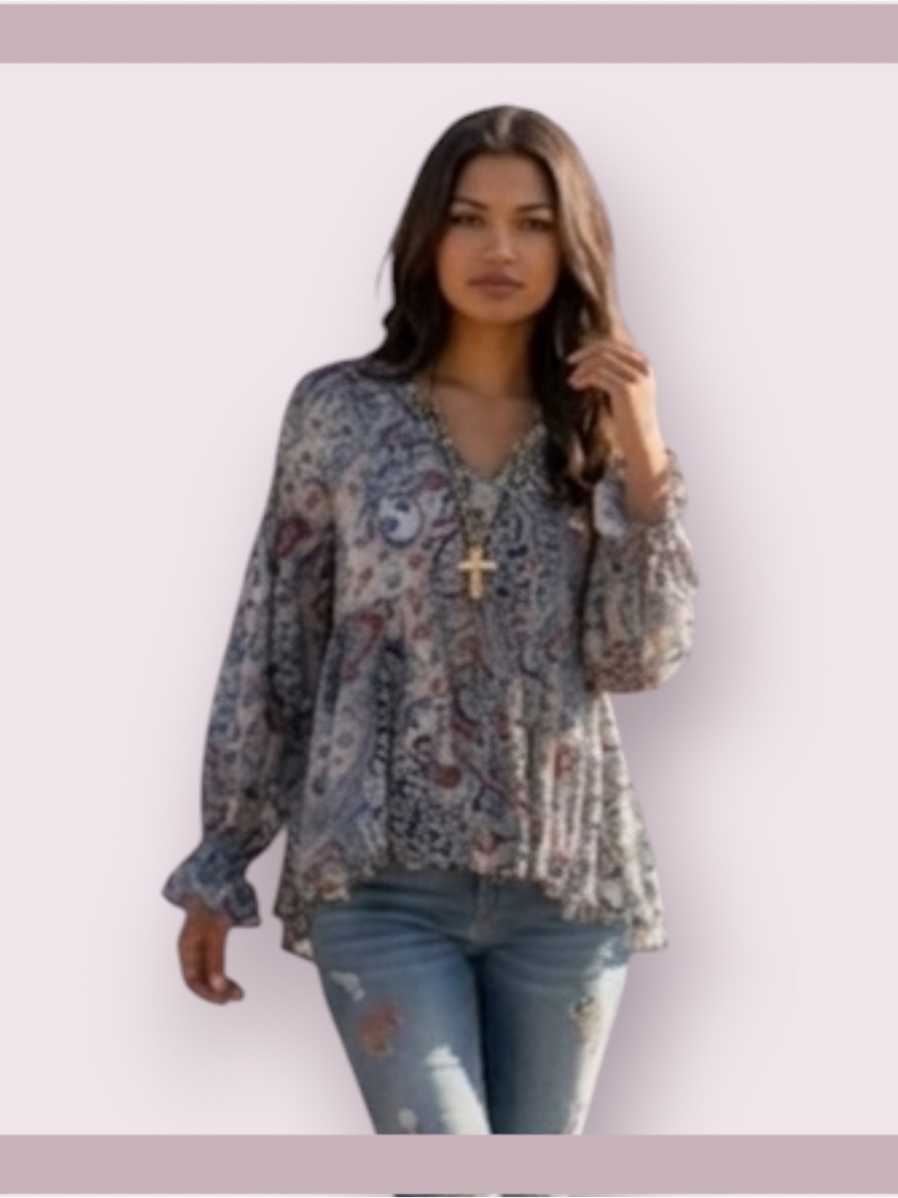 Zara Hi-Lo Sparkle Paisley Peplum Blouse Size S
